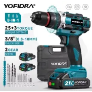 Taladro YOFIDRA 3 en 1 con 25+3 Nm y 2 baterías