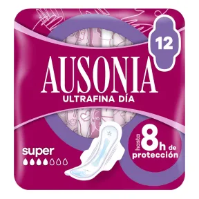 Compresas Ultrafinas Ausonia Super Con Alas, 12 Unidades