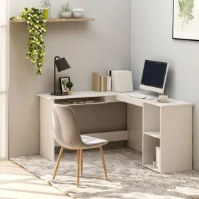 Mesa de Ordenador en L de Madera Contrachapada Blanca 120x140 cm