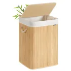 Cesta de Ropa Sucia Plegable de Bambú con Tapa y Asas