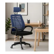 Silla giratoria de oficina con soporte lumbar y reposacabezas.