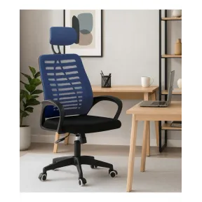 Silla giratoria de oficina con soporte lumbar y reposacabezas.