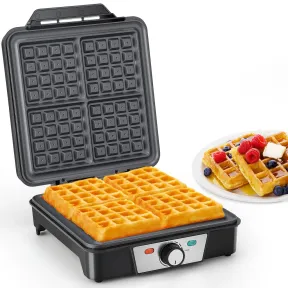 Gofrera 4 Waffles, 1200W, Placas Antiadherentes y Regulación