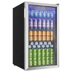 Frigorífico Inox 90L con puerta de cristal.