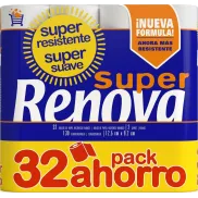 Papel Higiénico Doble Capa Suave RENOVA - 32 Rollos Blancos