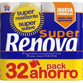 Papel Higiénico Doble Capa Suave RENOVA - 32 Rollos Blancos