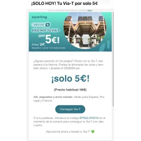 Vía-T ElParking por 5€ con envío e IVA. España, Portugal, Francia