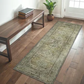 Alfombra vintage lavable 80 x 150 cm, floral verde salvia