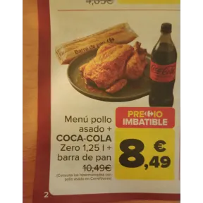 Oferta: Pollo asado, pan y Coca-Cola Zero por 8,49€