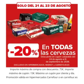 Descuento del 20% en cervezas en tiendas Carrefour