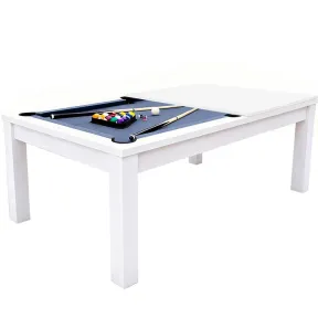 Mesa de comedor convertible en billar y ping pong.