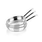 Set profesional de 3 sartenes de acero inoxidable.