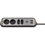 Regleta Brennenstuhl con 4 enchufes y carga USB en acero