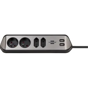 Regleta Brennenstuhl con 4 enchufes y carga USB en acero