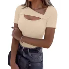 Camiseta Elegante de Manga Corta para Mujer con Cuello Redondo