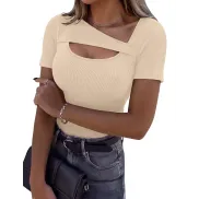 Camiseta Elegante de Manga Corta para Mujer con Cuello Redondo
