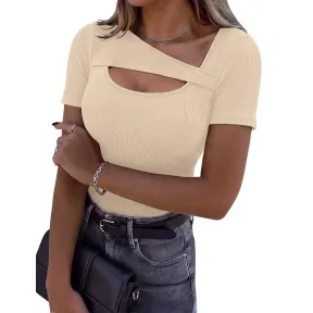 Camiseta Elegante de Manga Corta para Mujer con Cuello Redondo