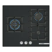 Placa de gas Bosch Serie 4, 60 cm, seguridad GasStop, negra