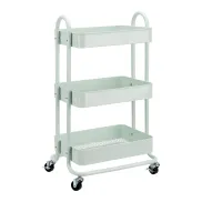 Carrito multiuso verde menta de tres niveles con ruedas