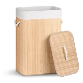 Cesto de Ropa Sucia Rectangular Plegable de Bambú 72L