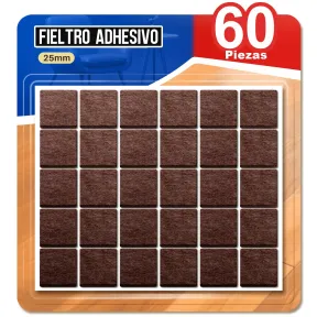 Fieltro Adhesivo Cuadrado 25 mm para Muebles - 60 Piezas