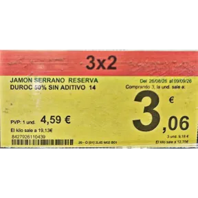 Jamón Duroc Reserva NICO SIN ADITIVOS a 12,75 €/kg (3x2)