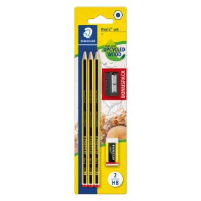 Set escolar STAEDTLER Noris 120: 3 lápices, goma y sacapuntas