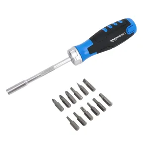 Destornillador de carraca magnético, 12 unidades, Amazon Basics