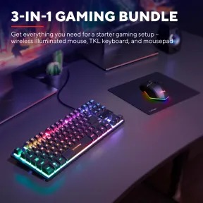 Combo Gamer: Teclado QWERTY Español, Ratón Inalámbrico y Alfombrilla