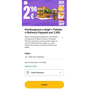 Fin de semana: Hamburguesa + patatas o refresco por 2,90€