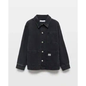 Sobrecamisa gris de denim para niño con bolsillos - Tallas 116 y 128