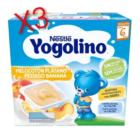 Yogolino Melocotón Plátano sin Azúcar, 4 x 100g para 6+ Meses