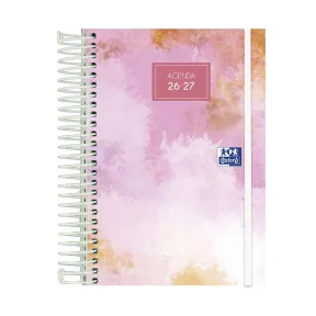 Agenda 2026-2027 Rosa, Día por Página, Oxford Aura 12x18 cm