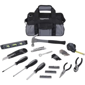 Juego de herramientas básicas Amazon Basics, 65 piezas y bolsa.