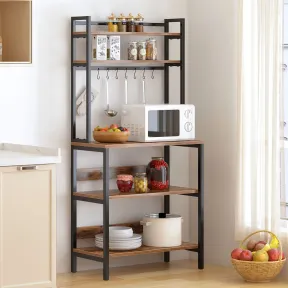 Estantería de cocina de madera con ganchos y 5 niveles