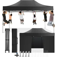 Carpa Plegable Negra 3x4,5m Impermeable con Pared Lateral