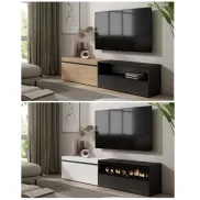 Mueble para salón con chimenea 200x45x35cm, TV hasta 80"