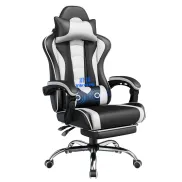 Silla Gaming Ergonómica Blanca con Masajeador y Reposapiés