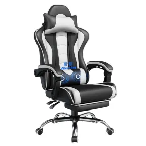 Silla Gaming Ergonómica Blanca con Masajeador y Reposapiés