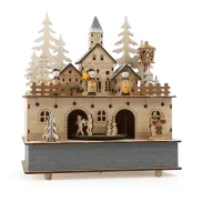 Caja de música y lámpara de madera Little Village 24x21x11cm