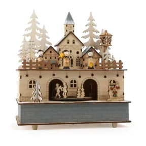 Caja de música y lámpara de madera Little Village 24x21x11cm