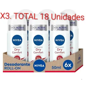 NIVEA Dry Comfort Roll-on 6 x 50 ml, 72 horas de protección