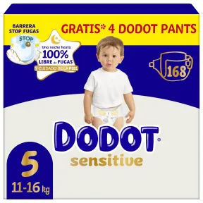 Pañales Dodot Bebé Sensitive Talla 5, 168 unidades + 4 Pants