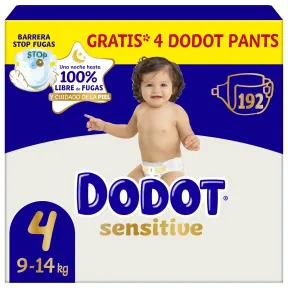 Pañales Bebé Sensitive Dodot, Talla 4, 196 Piezas Totales