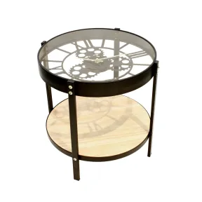Mesa Auxiliar Redonda Pequeña Negra con Reloj - HOME DECO FACTORY