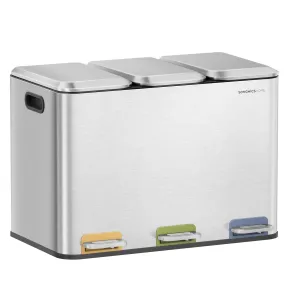 Papelera Triple de Cocina SONGMICS, 3 x 15L, Acero con Pedales
