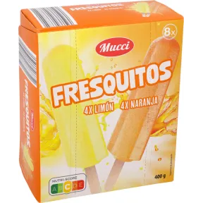 Helados Fresquitos naranja y limón Mucci (pack 8)