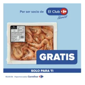 Langostinos cocidos gratis en Carrefour por compras de 50€