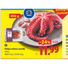 400 gramos de pulpo cocido entero en Lidl