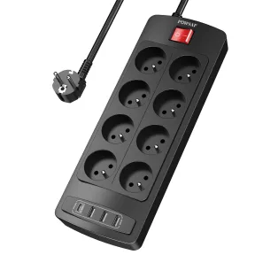 Regleta de Enchufes 12 en 1 con 8 Tomas y 4 USB - Reacondicionado
